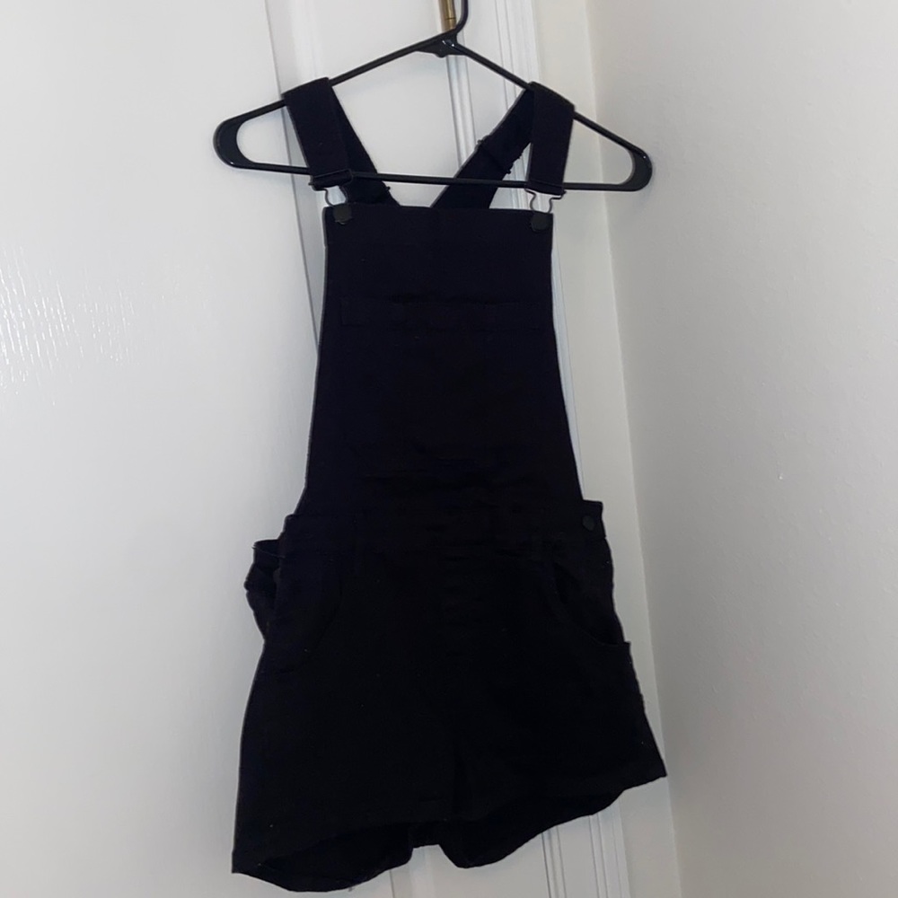 Black denim overalls